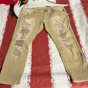 Grindhouse Men's Distressed Tan Jeans